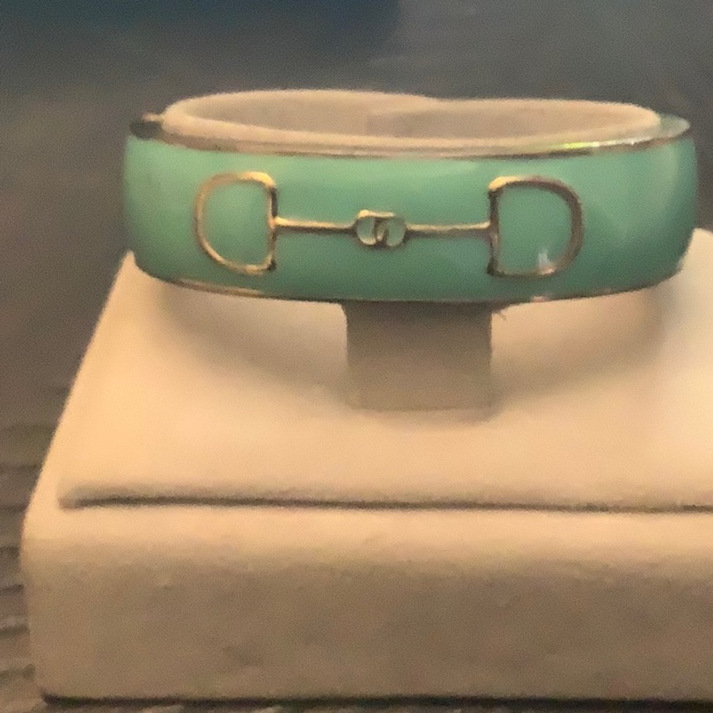Fornash Green Enameled Gold Tone Hinged Bracelet
